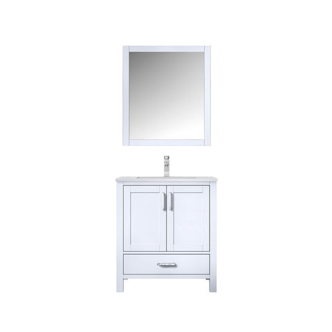 Image of Jacques 30" White Single Square Sink Vanity Set | White Carrara Marble Top and 28" Mirror | LJ342230SADSM28F