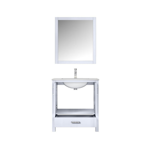 Image of Jacques 30" White Single Square Sink Vanity Set | White Carrara Marble Top and 28" Mirror | LJ342230SADSM28F