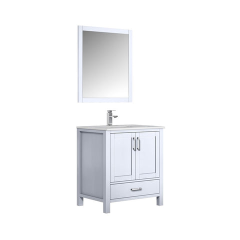 Image of Jacques 30" White Single Square Sink Vanity Set | White Carrara Marble Top and 28" Mirror | LJ342230SADSM28F