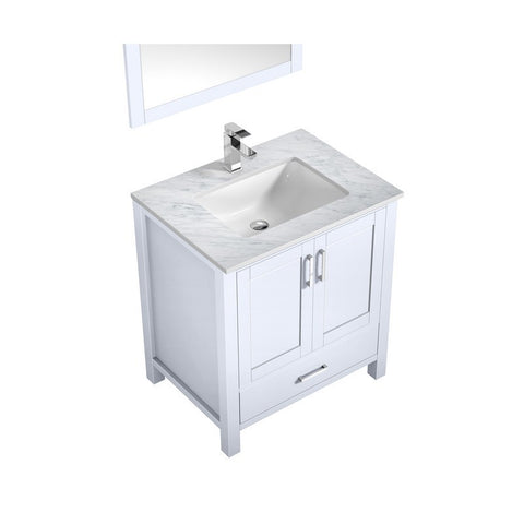 Image of Jacques 30" White Single Square Sink Vanity Set | White Carrara Marble Top and 28" Mirror | LJ342230SADSM28F