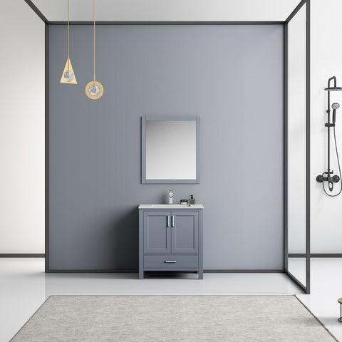 Image of Jacques 30" Dark Grey Single Square Sink Vanity Set | White Carrara Marble Top and 28" Mirror | LJ342230SBDSM28F