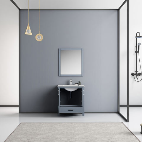 Image of Jacques 30" Dark Grey Single Square Sink Vanity Set | White Carrara Marble Top and 28" Mirror | LJ342230SBDSM28F