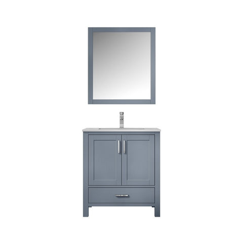 Image of Jacques 30" Dark Grey Single Square Sink Vanity Set | White Carrara Marble Top and 28" Mirror | LJ342230SBDSM28F
