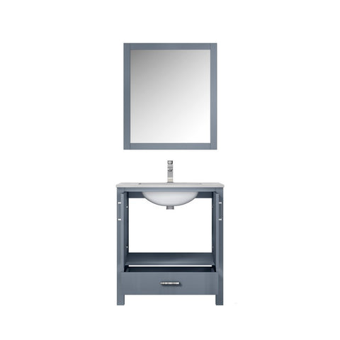 Image of Jacques 30" Dark Grey Single Square Sink Vanity Set | White Carrara Marble Top and 28" Mirror | LJ342230SBDSM28F