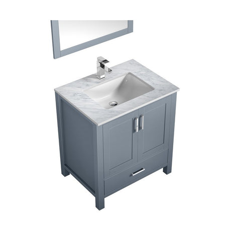 Image of Jacques 30" Dark Grey Single Square Sink Vanity Set | White Carrara Marble Top and 28" Mirror | LJ342230SBDSM28F