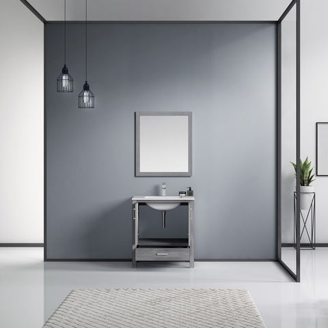 Image of Jacques 30" Distressed Grey Single Square Sink Vanity Set | White Carrara Marble Top and 28" Mirror | LJ342230SDDSM28F