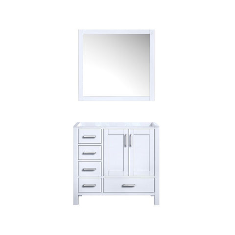 Image of Jacques 36" White Single Vanity, no Top and 34" Mirror - Right Version | LJ342236SA00M34R