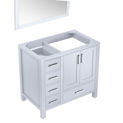 Image of Jacques 36" White Single Vanity, no Top and 34" Mirror - Right Version | LJ342236SA00M34R