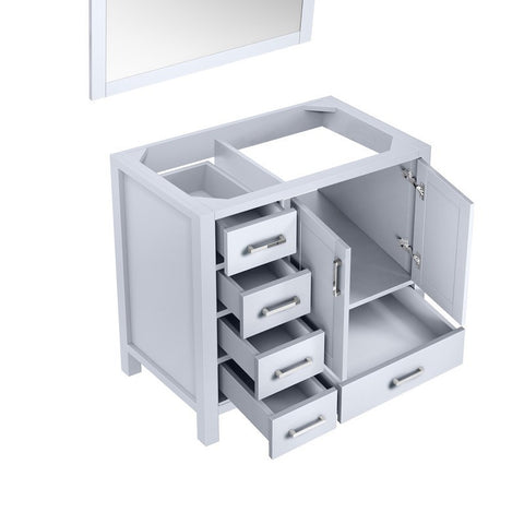 Image of Jacques 36" White Single Vanity, no Top and 34" Mirror - Right Version | LJ342236SA00M34R