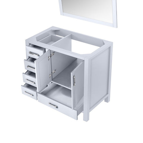 Image of Jacques 36" White Single Vanity, no Top and 34" Mirror - Right Version | LJ342236SA00M34R