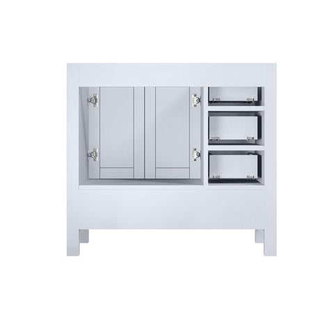 Image of Jacques 36" White Single Vanity, no Top and 34" Mirror - Right Version | LJ342236SA00M34R