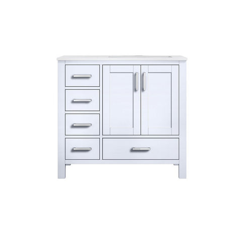 Image of Jacques 36" White Single Vanity, Carrara Marble Top - Right Version | LJ342236SADS000R