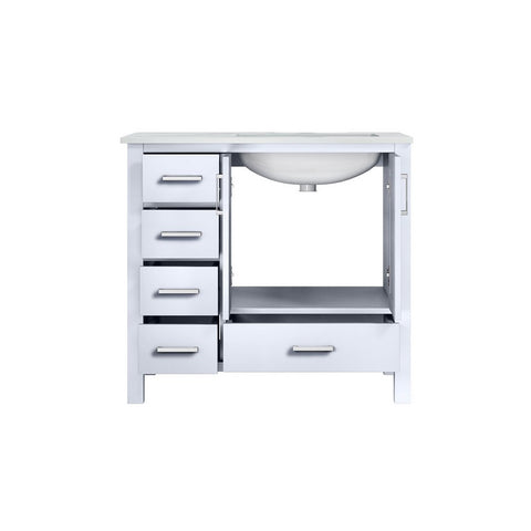 Image of Jacques 36" White Single Vanity, Carrara Marble Top - Right Version | LJ342236SADS000R