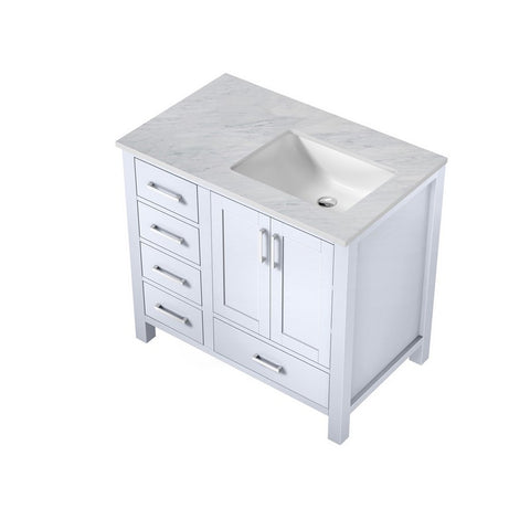 Image of Jacques 36" White Single Vanity, Carrara Marble Top - Right Version | LJ342236SADS000R