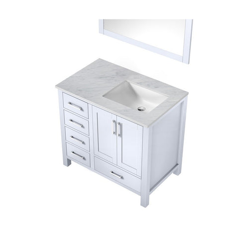 Image of Jacques 36" White Single Sink Vanity with White Carrara Marble Top - Right Version | LJ342236SADSM34R