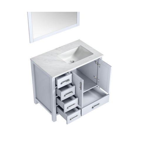 Image of Jacques 36" White Single Sink Vanity with White Carrara Marble Top - Right Version | LJ342236SADSM34R