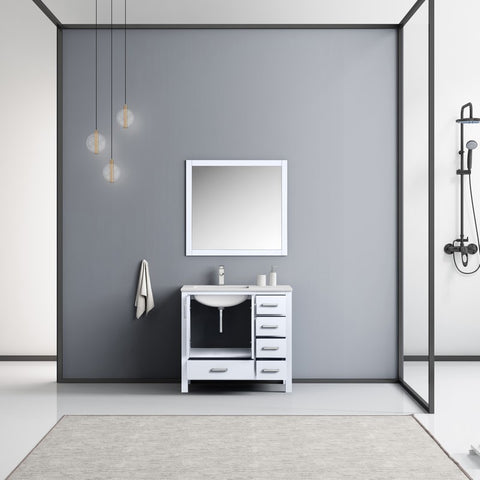 Image of Jacques 36" White Single Sink Vanity Set with White Carrara Marble Top - Left Version | LJ342236SADSM34FL
