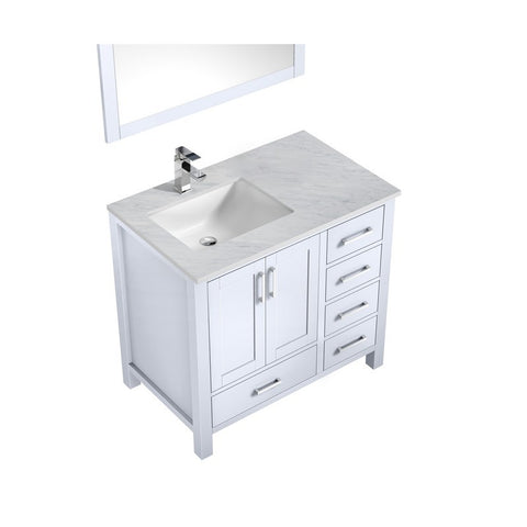 Image of Jacques 36" White Single Sink Vanity Set with White Carrara Marble Top - Left Version | LJ342236SADSM34FL