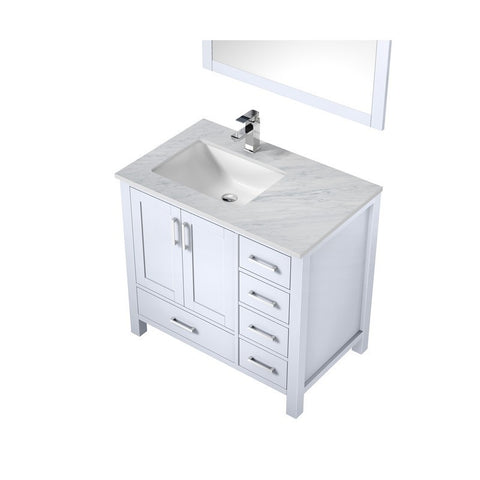Image of Jacques 36" White Single Sink Vanity Set with White Carrara Marble Top - Left Version | LJ342236SADSM34FL