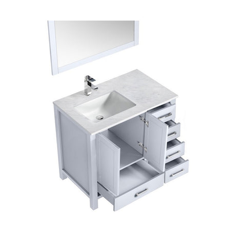 Image of Jacques 36" White Single Sink Vanity Set with White Carrara Marble Top - Left Version | LJ342236SADSM34FL