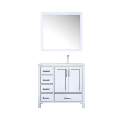 Image of Jacques 36" White Single Sink Vanity Set with White Carrara Marble Top - Right Version | LJ342236SADSM34FR