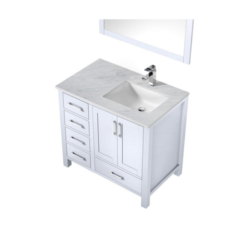 Image of Jacques 36" White Single Sink Vanity Set with White Carrara Marble Top - Right Version | LJ342236SADSM34FR