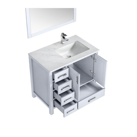 Image of Jacques 36" White Single Sink Vanity Set with White Carrara Marble Top - Right Version | LJ342236SADSM34FR