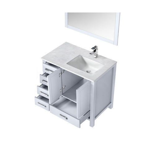 Image of Jacques 36" White Single Sink Vanity Set with White Carrara Marble Top - Right Version | LJ342236SADSM34FR