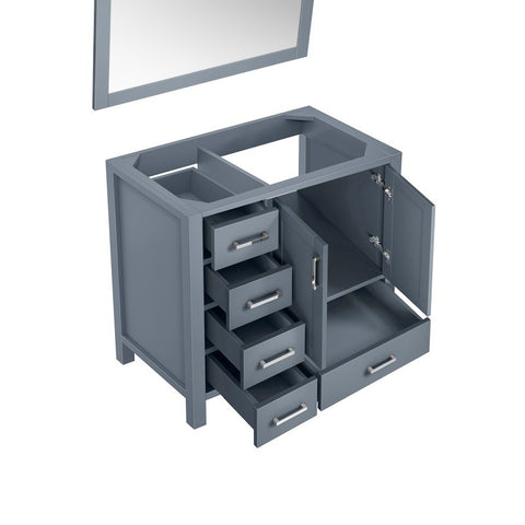 Image of Jacques 36" Dark Grey Single Vanity, no Top and 34" Mirror - Right Version | LJ342236SB00M34R