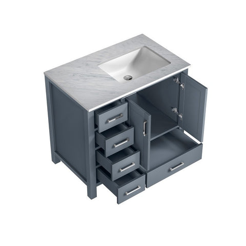Image of Jacques 36" Dark Grey Single Vanity, Carrara Marble Top - Right Version | LJ342236SBDS000R