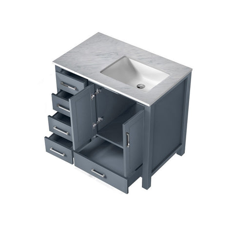Image of Jacques 36" Dark Grey Single Vanity, Carrara Marble Top - Right Version | LJ342236SBDS000R
