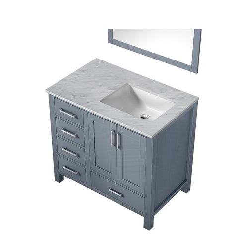 Image of Jacques 36" Dark Grey Single Sink Vanity with White Carrara Marble Top - Right Version | LJ342236SBDSM34R
