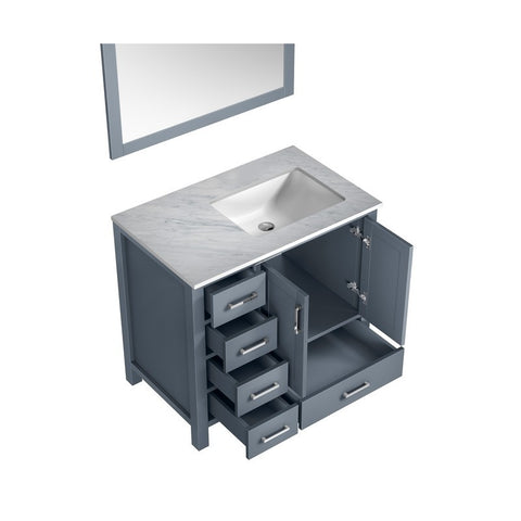 Image of Jacques 36" Dark Grey Single Sink Vanity with White Carrara Marble Top - Right Version | LJ342236SBDSM34R