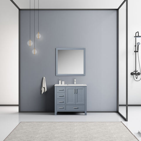 Image of Jacques 36" Dark Grey Single Sink Vanity Set with White Carrara Marble Top - Right Version | LJ342236SBDSM34FR