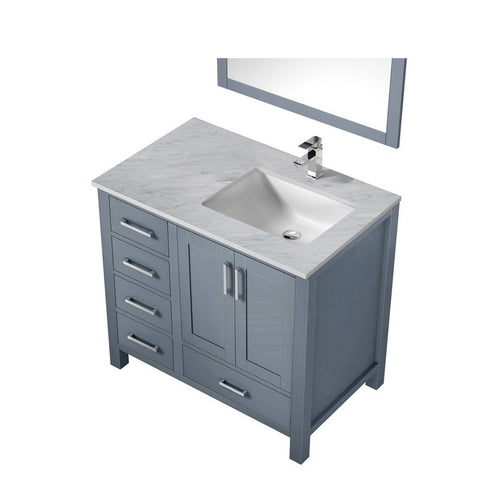 Image of Jacques 36" Dark Grey Single Sink Vanity Set with White Carrara Marble Top - Right Version | LJ342236SBDSM34FR