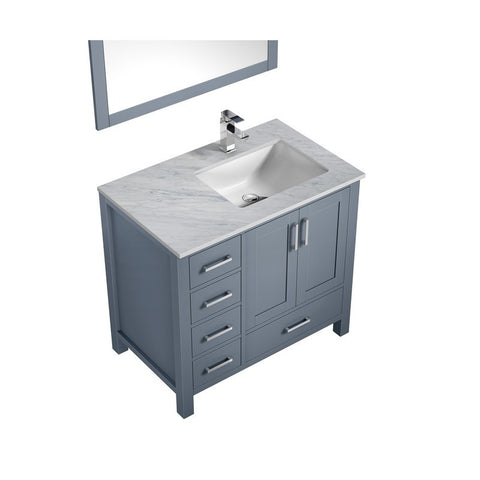 Image of Jacques 36" Dark Grey Single Sink Vanity Set with White Carrara Marble Top - Right Version | LJ342236SBDSM34FR