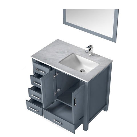 Image of Jacques 36" Dark Grey Single Sink Vanity Set with White Carrara Marble Top - Right Version | LJ342236SBDSM34FR