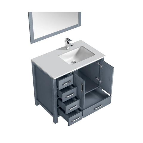Image of Jacques Modern Dark Grey 36" Single Sink Vanity with Mirror - Right Version | LJ342236SBWQM34R