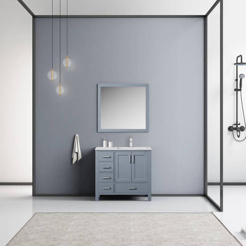 Image of Jacques Modern Dark Grey 36" Single Sink Vanity Set - Right Version | LJ342236SBWQM34FR