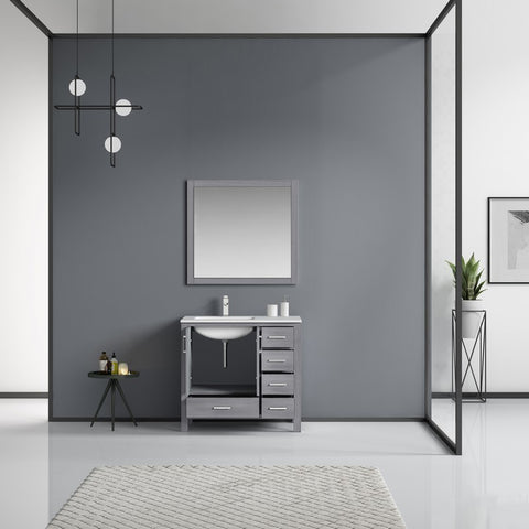 Image of Jacques 36" Distressed Grey Single Sink Vanity Set with White Carrara Marble Top - Left Version | LJ342236SDDSM34FL