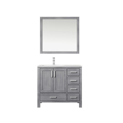 Image of Jacques 36" Distressed Grey Single Sink Vanity Set with White Carrara Marble Top - Left Version | LJ342236SDDSM34FL