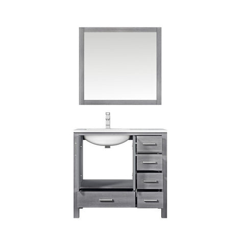 Image of Jacques 36" Distressed Grey Single Sink Vanity Set with White Carrara Marble Top - Left Version | LJ342236SDDSM34FL