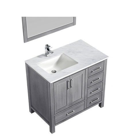 Image of Jacques 36" Distressed Grey Single Sink Vanity Set with White Carrara Marble Top - Left Version | LJ342236SDDSM34FL
