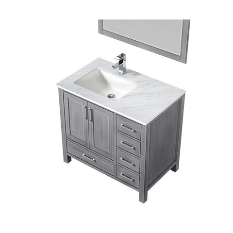 Image of Jacques 36" Distressed Grey Single Sink Vanity Set with White Carrara Marble Top - Left Version | LJ342236SDDSM34FL