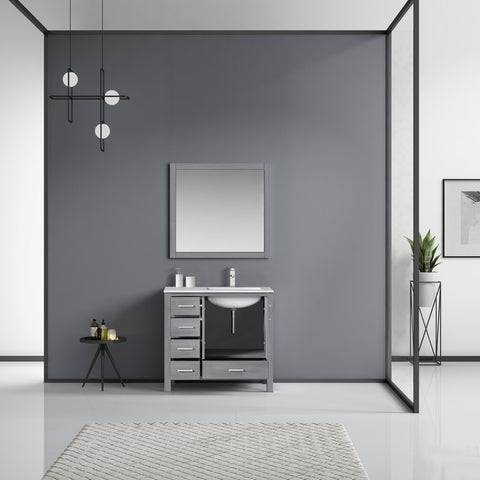 Image of Jacques 36" Distressed Grey Single Sink Vanity Set with White Carrara Marble Top - Right Version | LJ342236SDDSM34FR