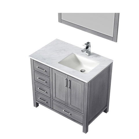 Image of Jacques 36" Distressed Grey Single Sink Vanity Set with White Carrara Marble Top - Right Version | LJ342236SDDSM34FR