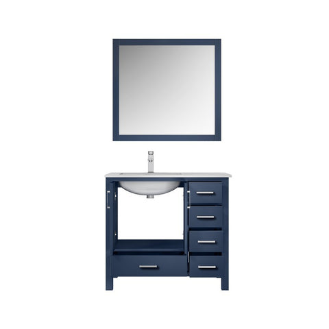 Image of Jacques 36" Navy Blue Single Sink Vanity Set with White Carrara Marble Top - Left Version | LJ342236SEDSM34FL
