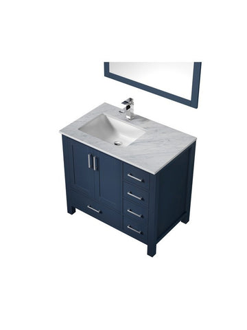 Image of Jacques 36" Navy Blue Single Sink Vanity Set with White Carrara Marble Top - Left Version | LJ342236SEDSM34FL