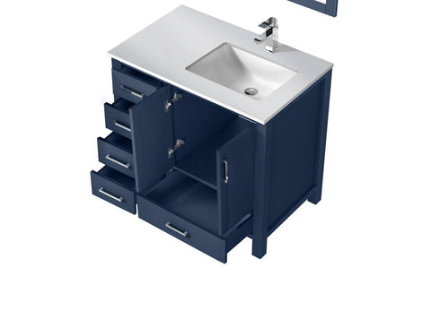 Image of Jacques Modern Navy Blue 36" Single Sink Vanity - Right Version | LJ342236SEWQ000R