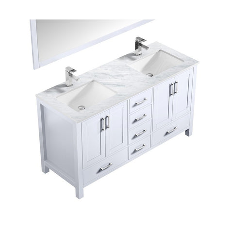 Image of Jacques 60" White Double Sink Vanity Set with White Carrara Marble Top | LJ342260DADSM58F